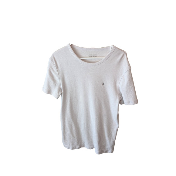 ALLSAINTS Unisex White Short Sleeve Shirt Textured Medium Logo Mens Womens - Picture 2 of 5